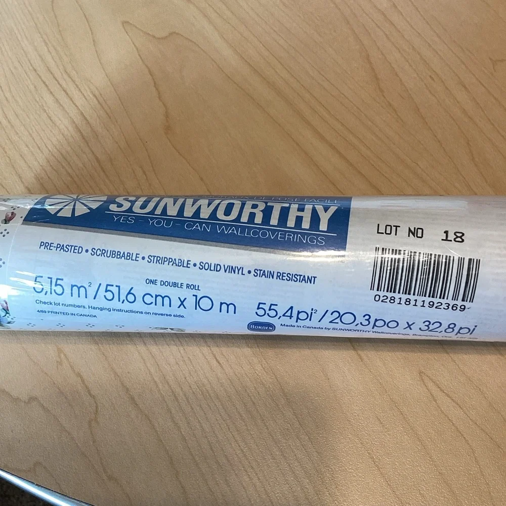 Sunworthy Vinyl Wallcovering Wallpaper Pre-Pasted Scrubbable Stain Resistant Vtg
